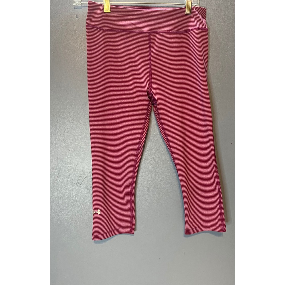 Under Armour HeatGear Compression Leggings Womens Medium Striped Purple Capris - Picture 3 of 5